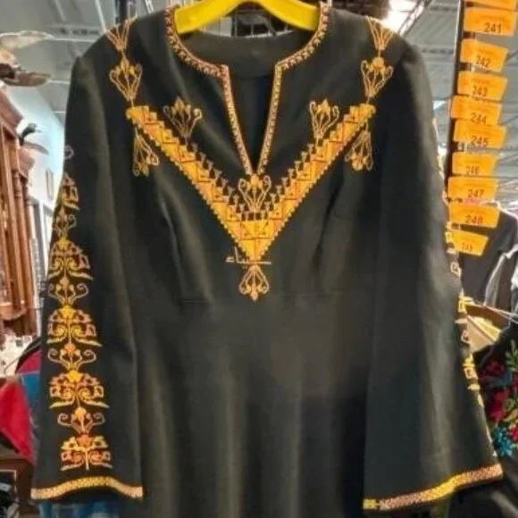 Black & Gold Embroidered Caftan Maxi Dress - Picture 1 of 5